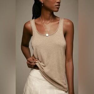 Anthropologie Scoop Neck Slinky Sweater Tank Top Tan